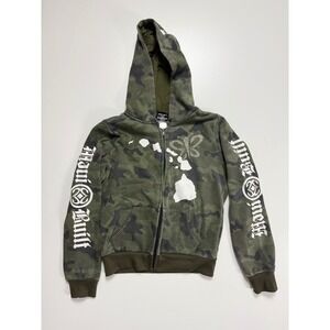 Maui Built Kids Large Camo Zip Up Hoodie Hawaii Butterfly Green Sweatshirt